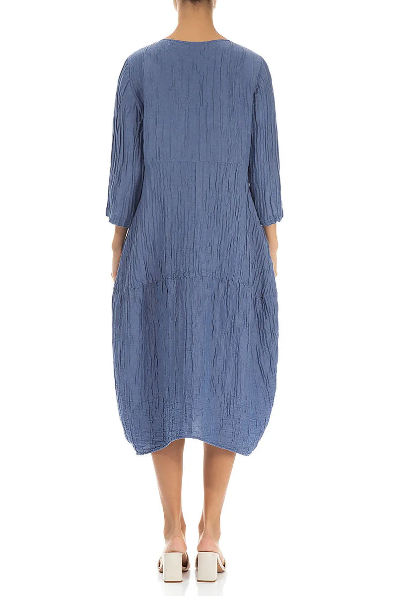 Handmade Glow Balloon Crinkled Blue Nova Silk Linen Dress