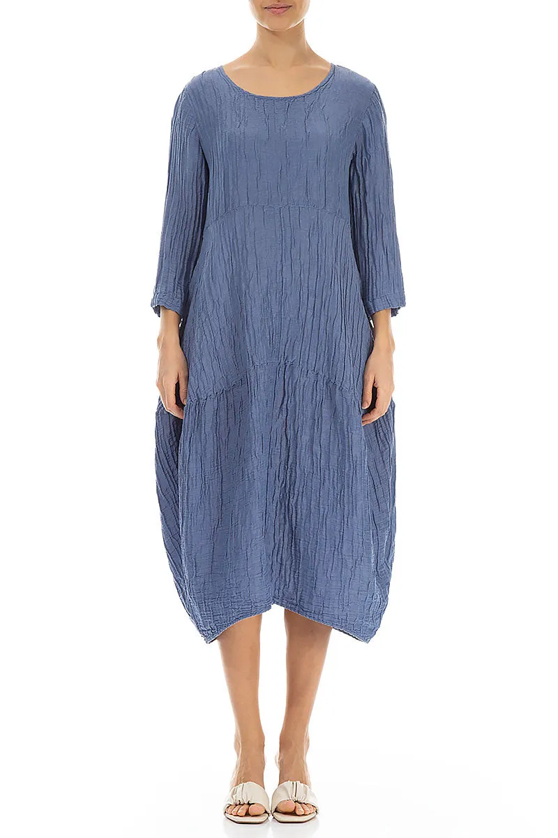 Balloon Crinkled Blue Nova Silk Linen Dress Sustainable Wear