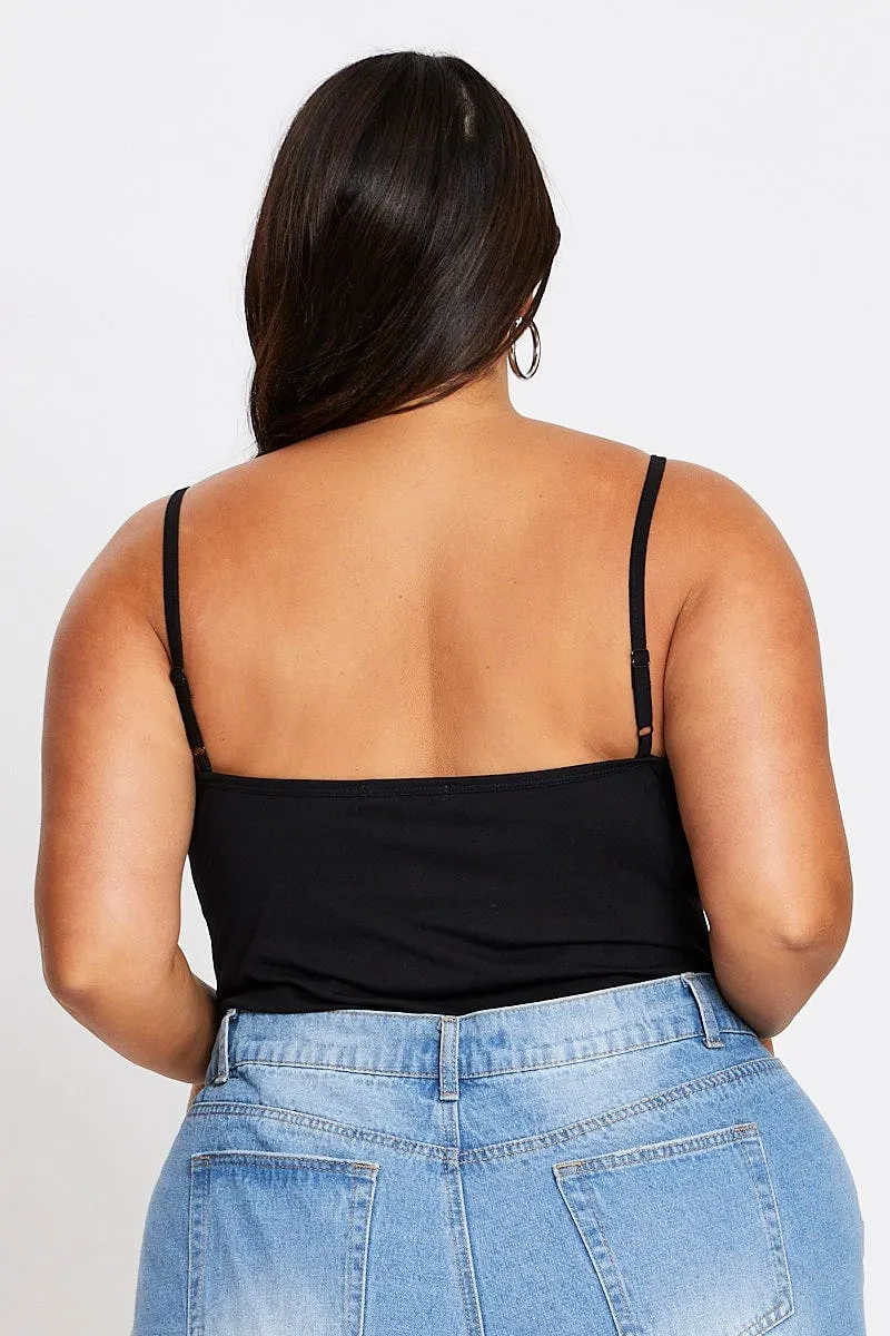 Washable fabric Breathable Style Black Sleeveless Black Strappy Bodysuit