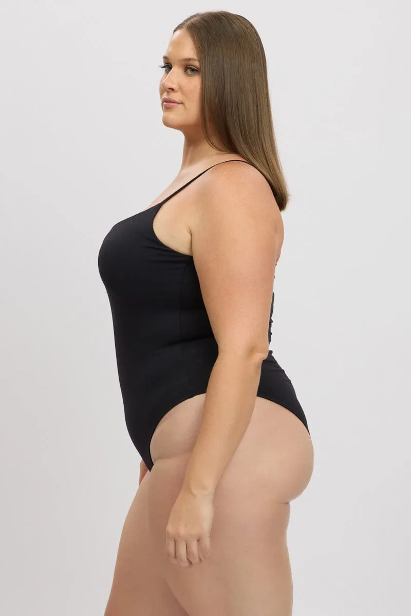 Black Bodysuit Singlet Front Ruched Supersoft Screen Core SustainableProduction