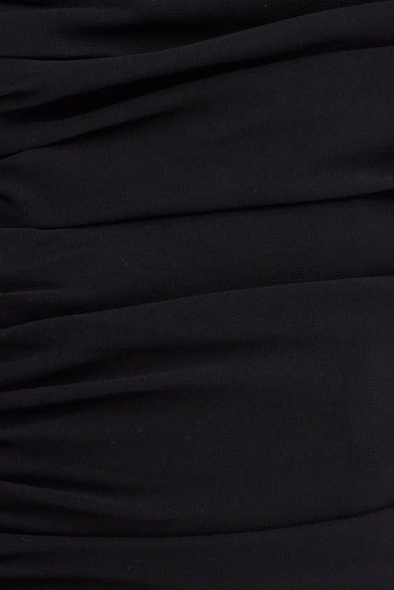 Black Sash Dress Bandeau Strapless Draped Chiffon Energy Flow Work Mix