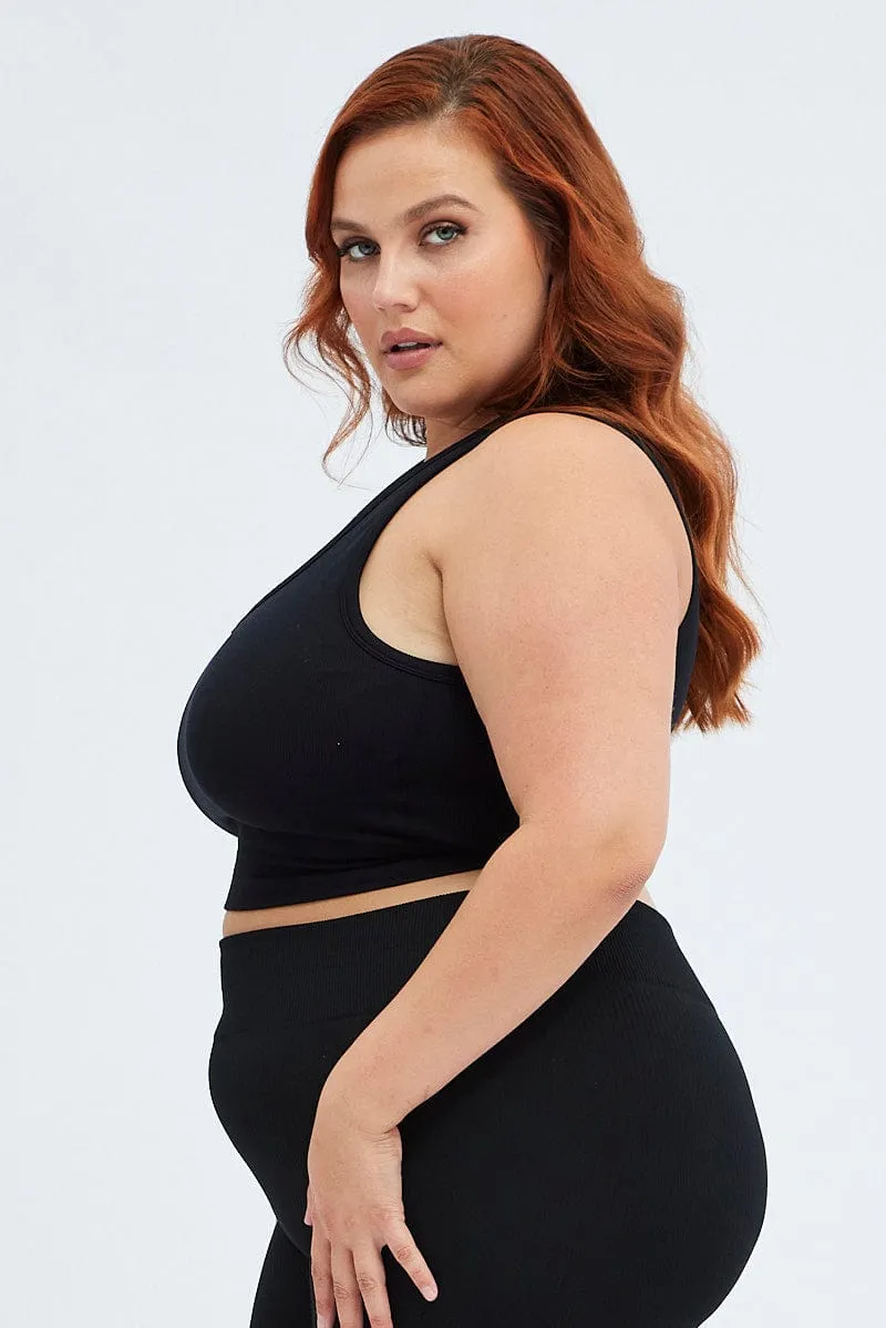 Daily Wear Sleek Style Black Crop Tank Top Seamless Activewear