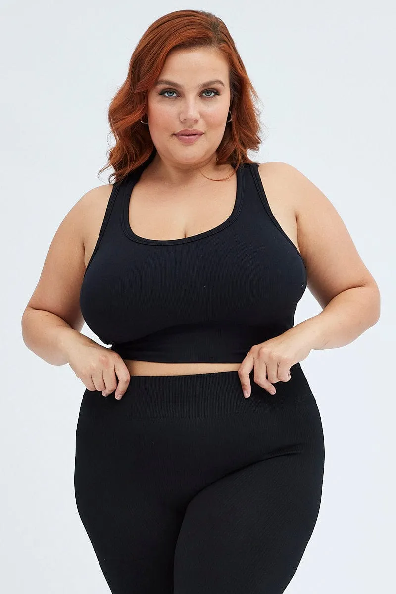 Black Crop Tank Top Seamless Activewear ZeroChafeSeams