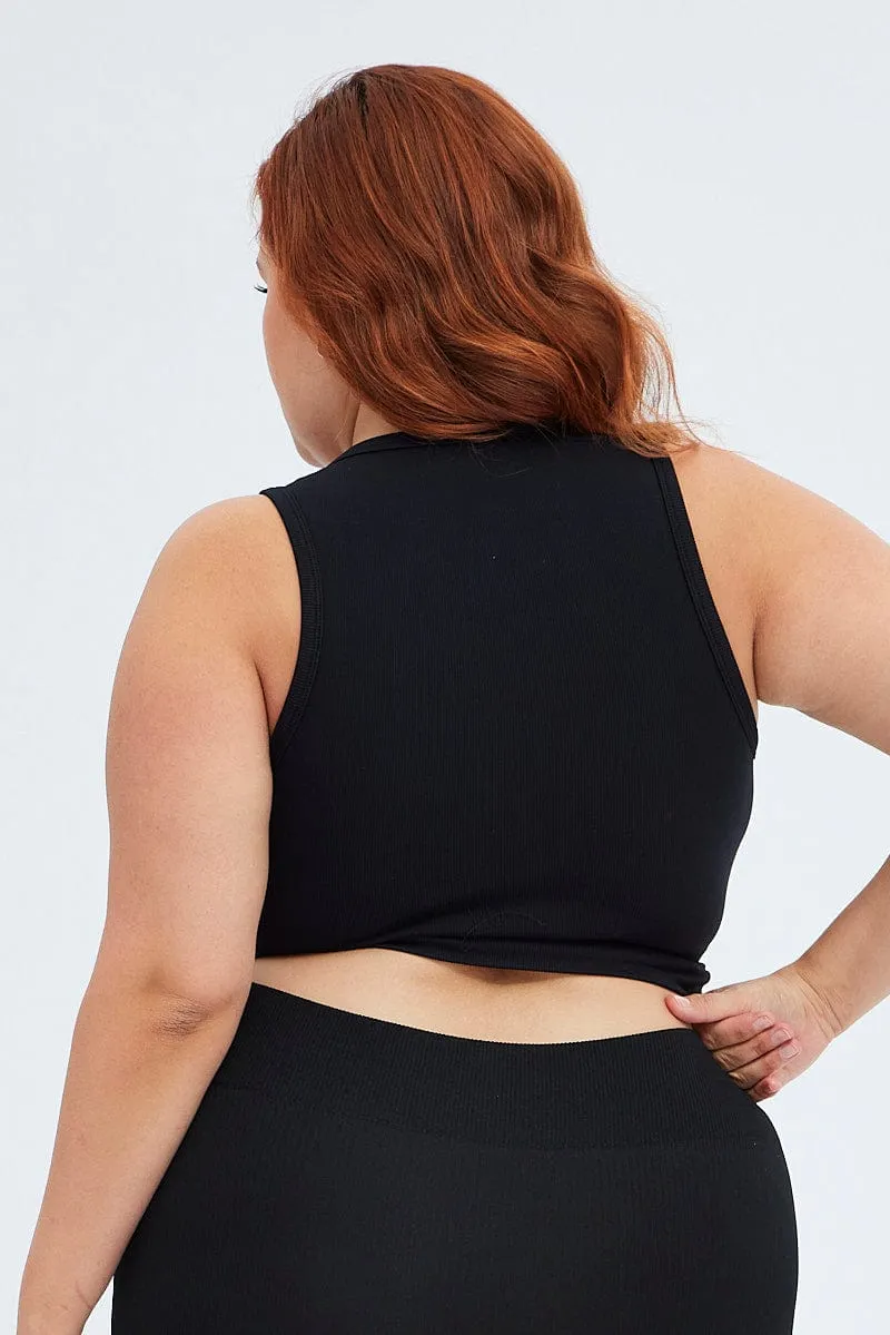 Aura Core Black Crop Tank Top Seamless Activewear