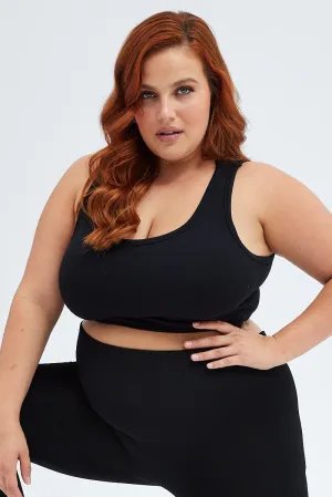 Black Crop Tank Top Seamless Activewear ReinforcedStitching Casual dress