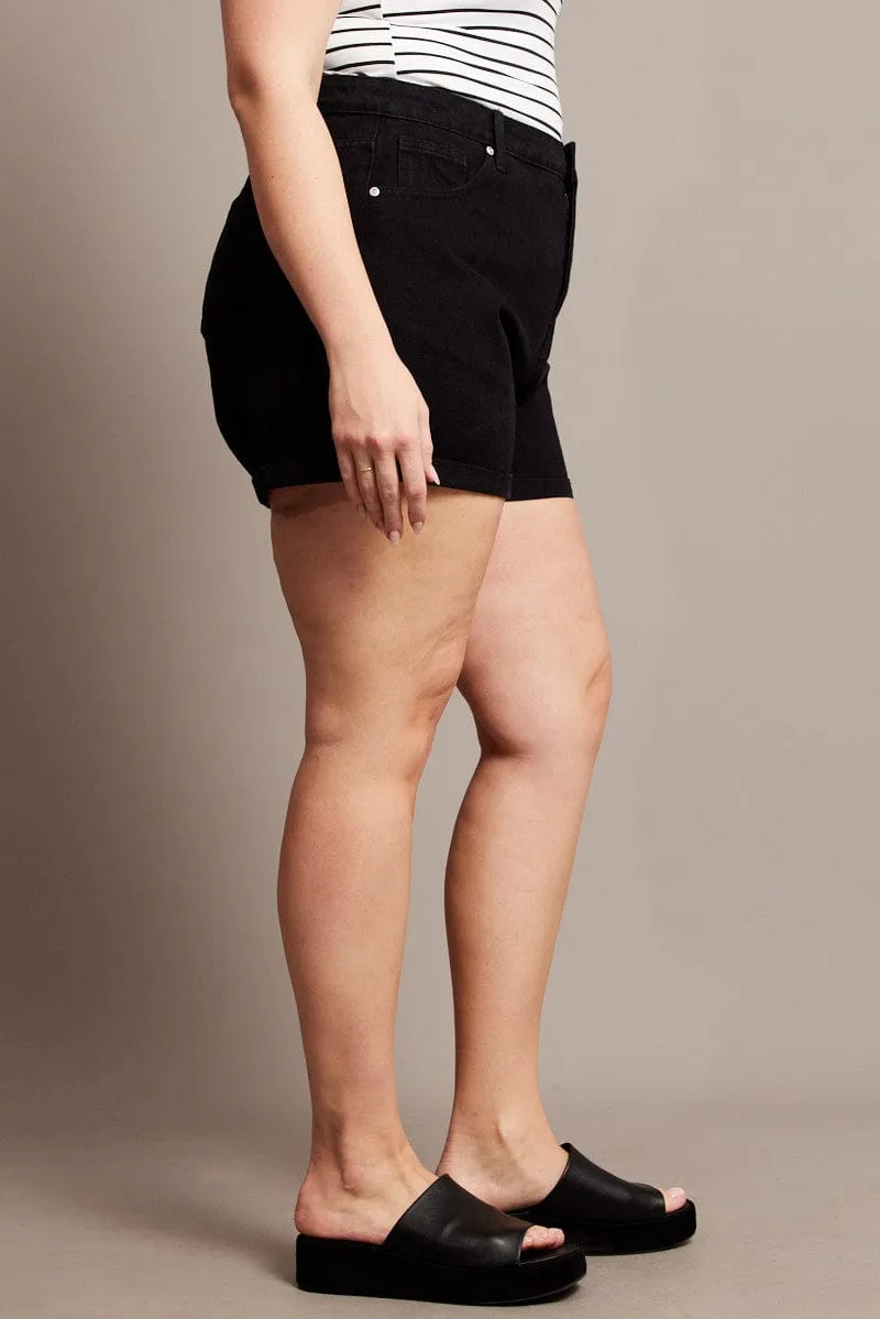 ZeroWasteProduction LowMaintenanceFabric Black Mom Shorts High Rise