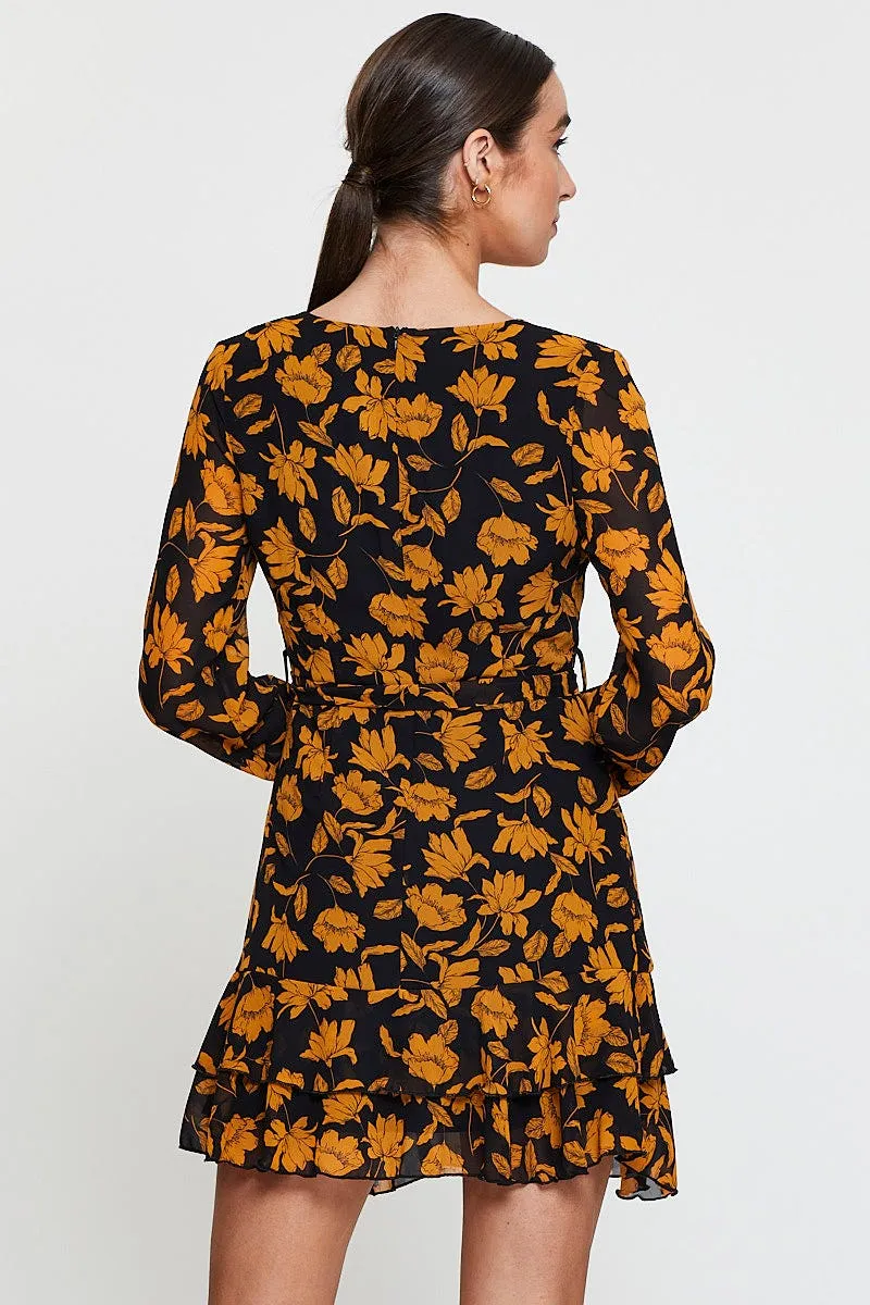 Cozy Style Wear Print Mini Dress Long Sleeve Evening