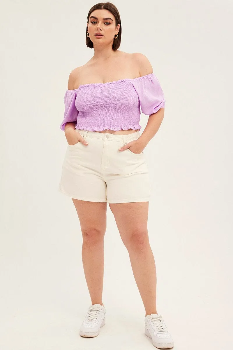 White Relaxed Denim Shorts High Rise Ethical Mode