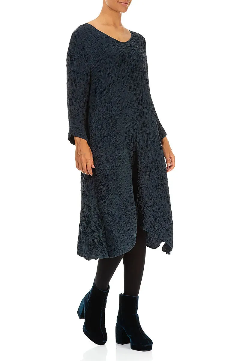 Midi Crinkled Navy Silk Dress Summer Air