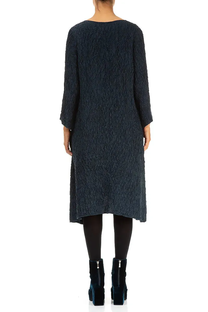 Midi Crinkled Navy Silk Dress Walk Mood