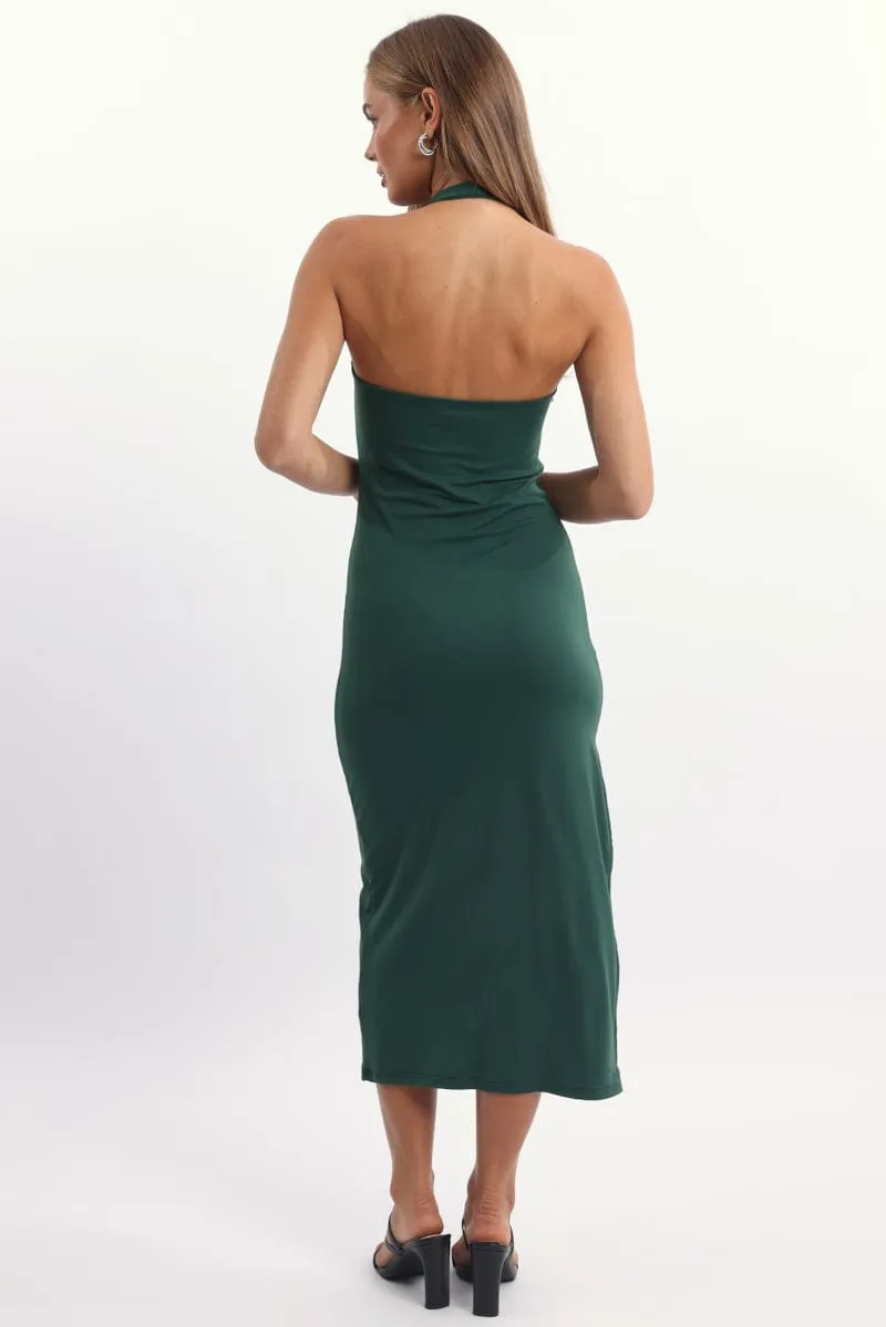 Green Bodycon Dress Halter Neck AntiStaticTechnology FadeResistant Color
