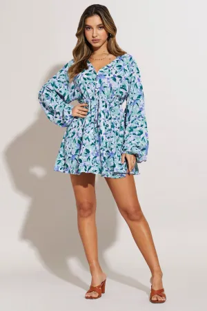 Casual Trend Shimmer Core Print Mini Dress Long Sleeve