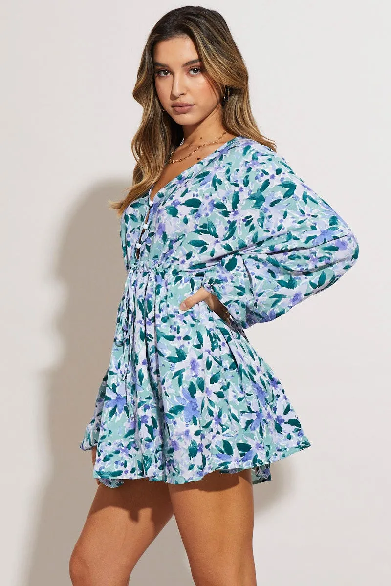 High Light Shine Hot Print Mini Dress Long Sleeve