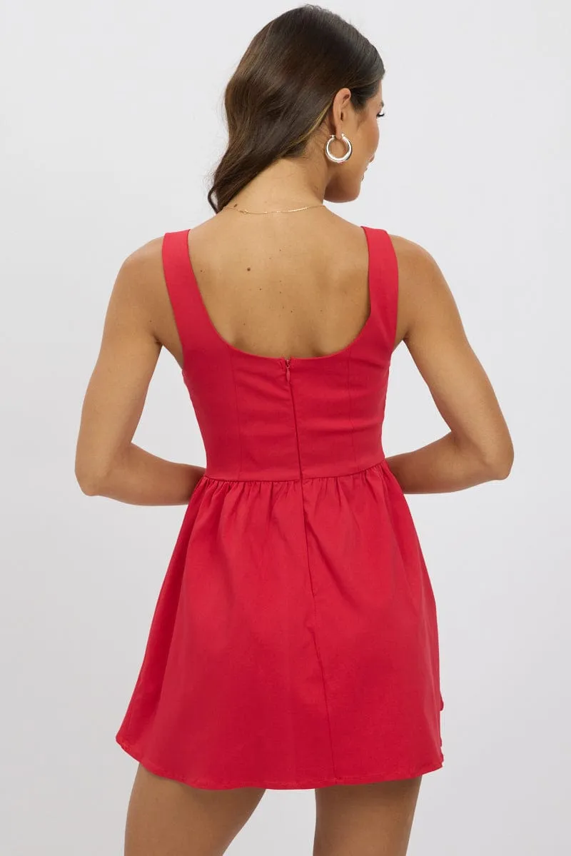 Scene Fresh Effortless chic mini Red Fit And Flare Dress Mini