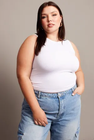 White Tank Top Sleeveless Crew Neck Seamless Versatile Hat