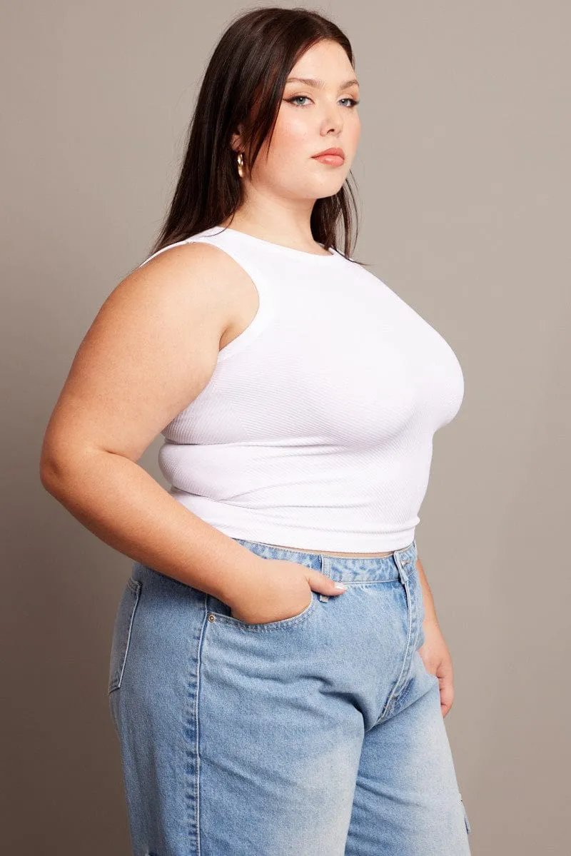 White Tank Top Sleeveless Crew Neck Seamless AntiSnag Threading