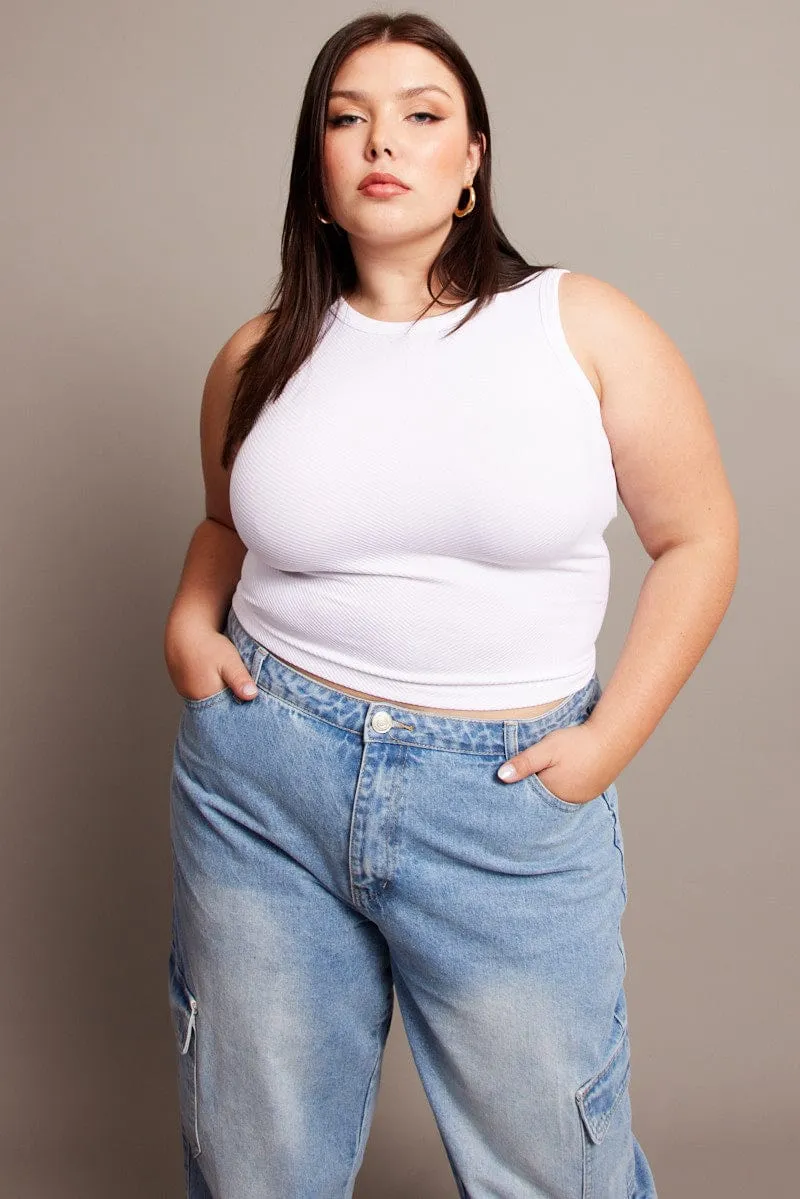 White Tank Top Sleeveless Crew Neck Seamless Seasonal Fashion