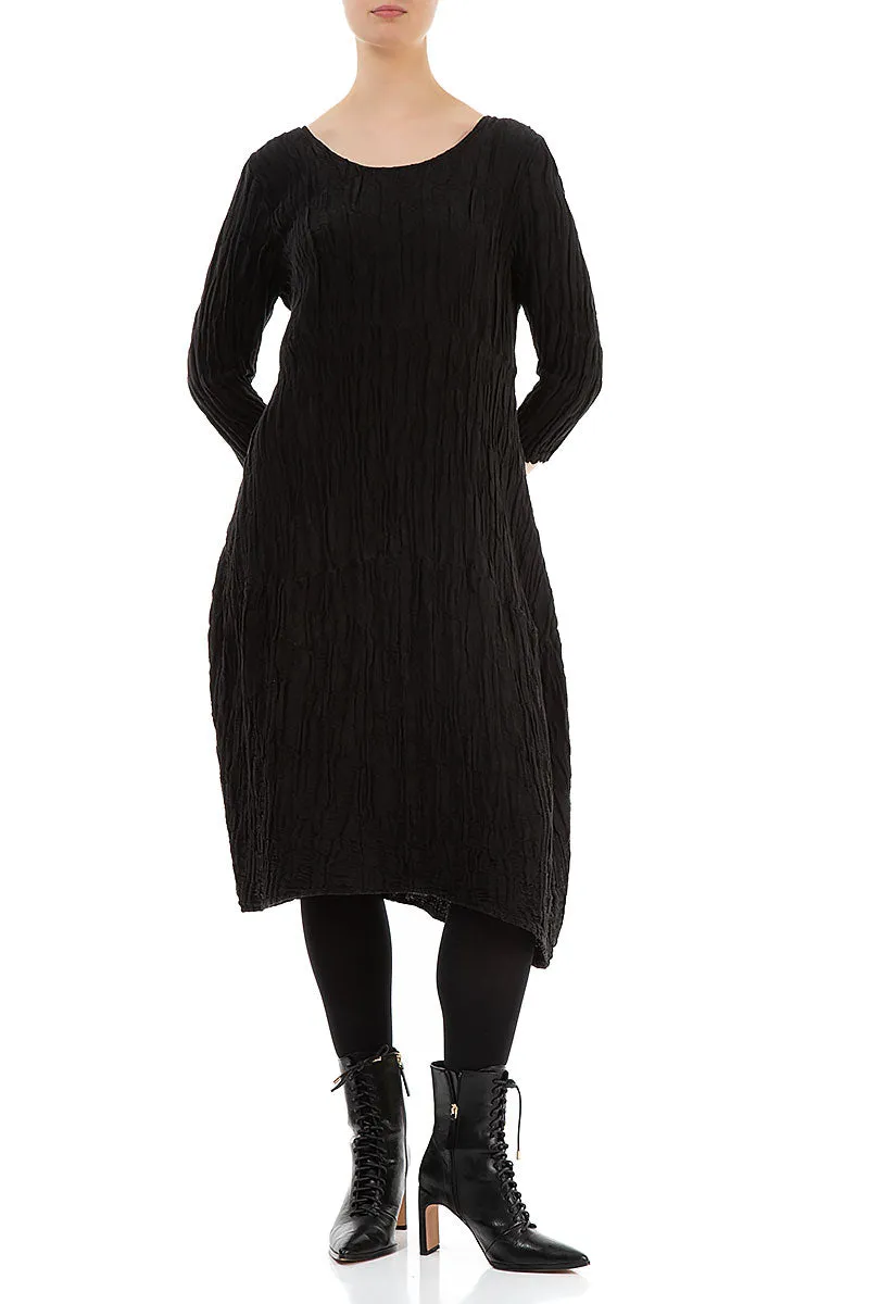 Adjustable Fastenings LightweightKnit Balloon Black Circle Silk Linen Dress