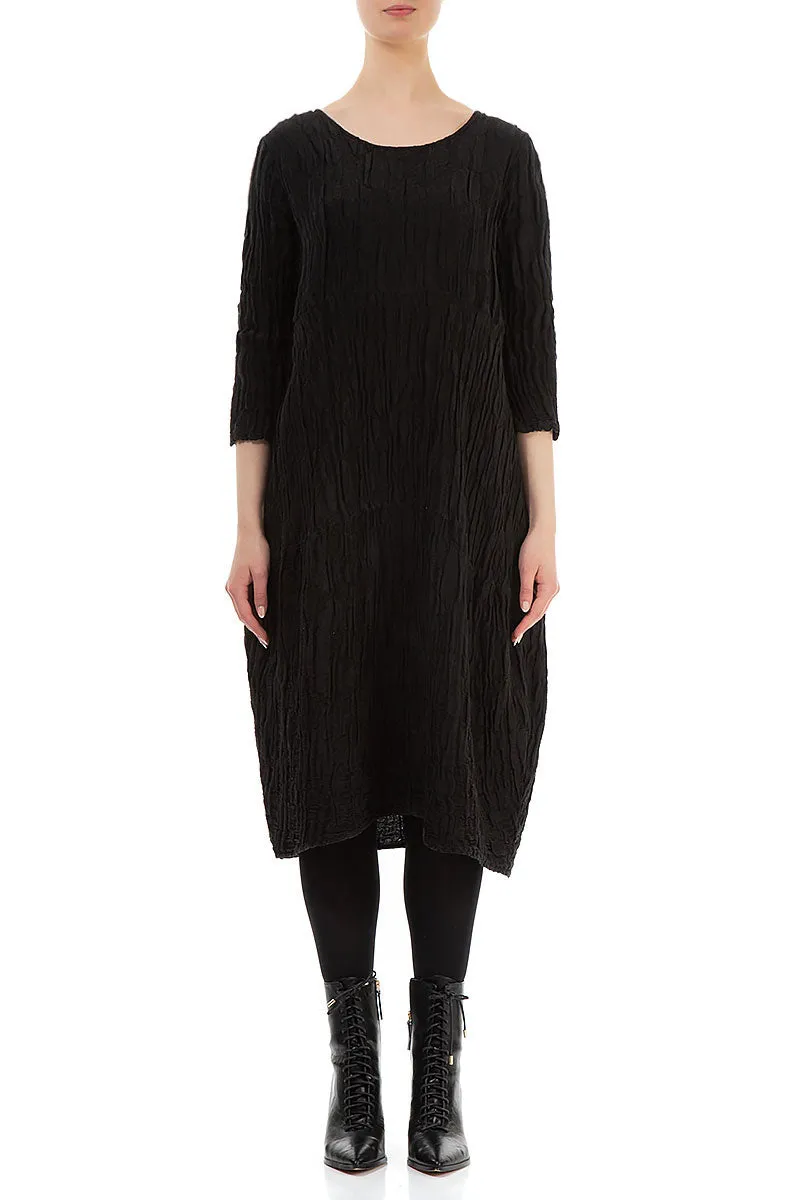 Flatlock stitching Holiday Ease Balloon Black Circle Silk Linen Dress