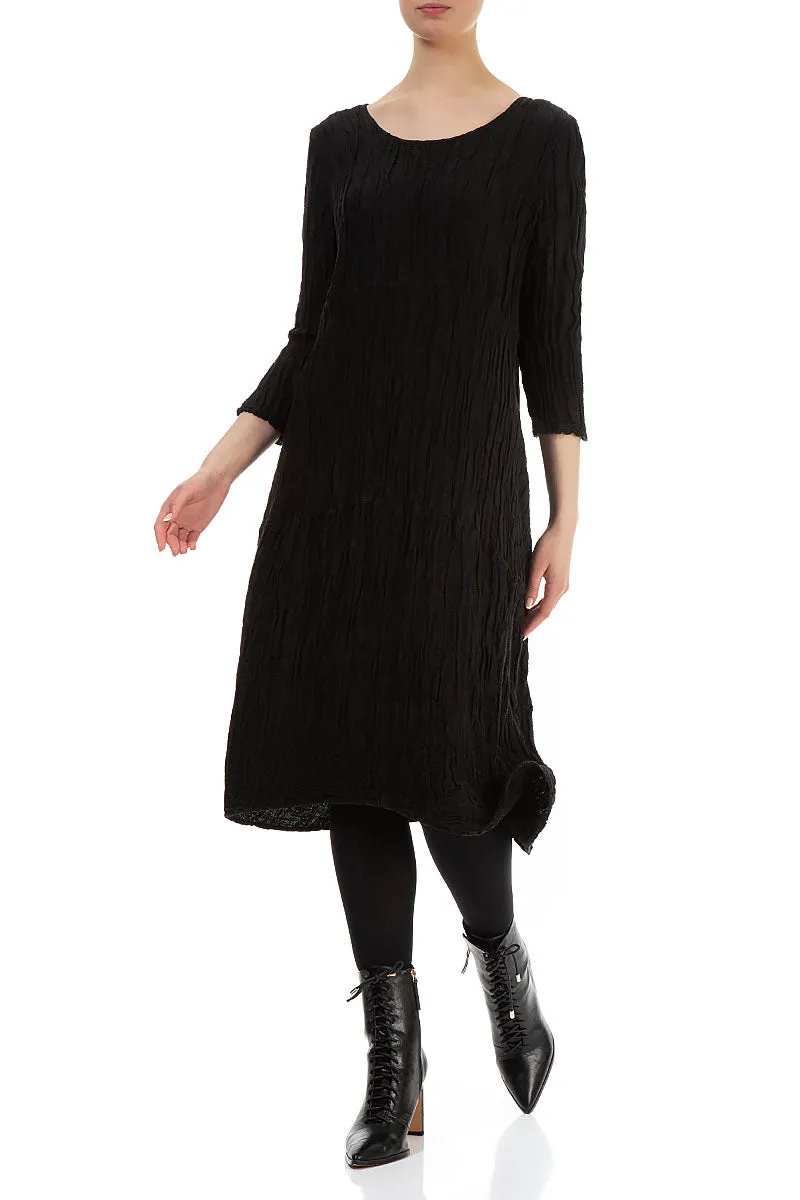 Comfortable Tunic Casual dress Balloon Black Circle Silk Linen Dress