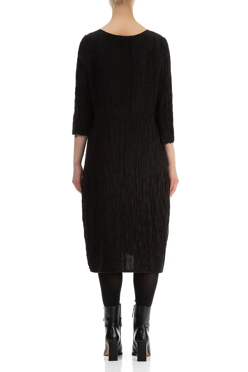 Balloon Black Circle Silk Linen Dress Mature Charm