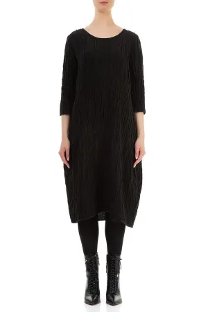 Flatlock stitching Holiday Ease Balloon Black Circle Silk Linen Dress