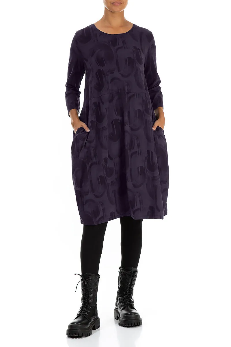 Everyday Wear Balloon Vintage Violet Paintwave Cotton Dress