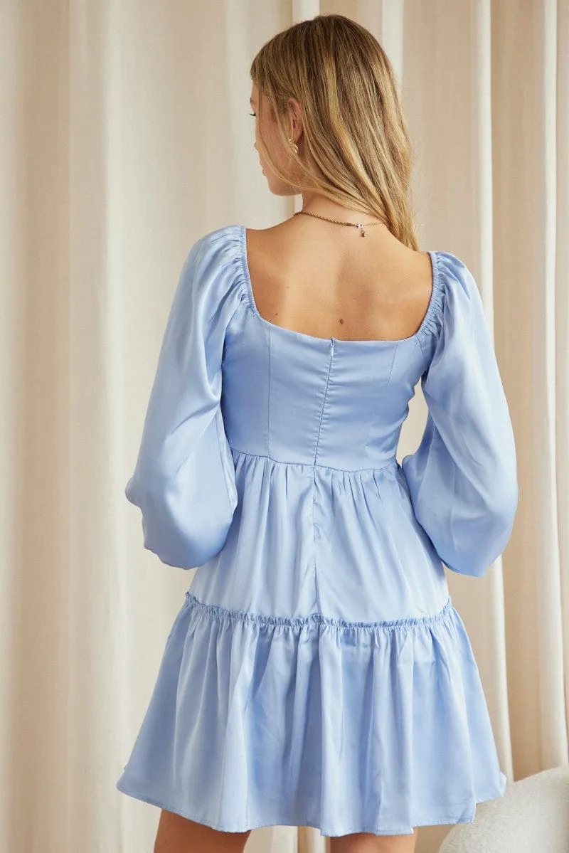 Blue Ruffle Skater Dress HeavyDuty Zipper Active Fit