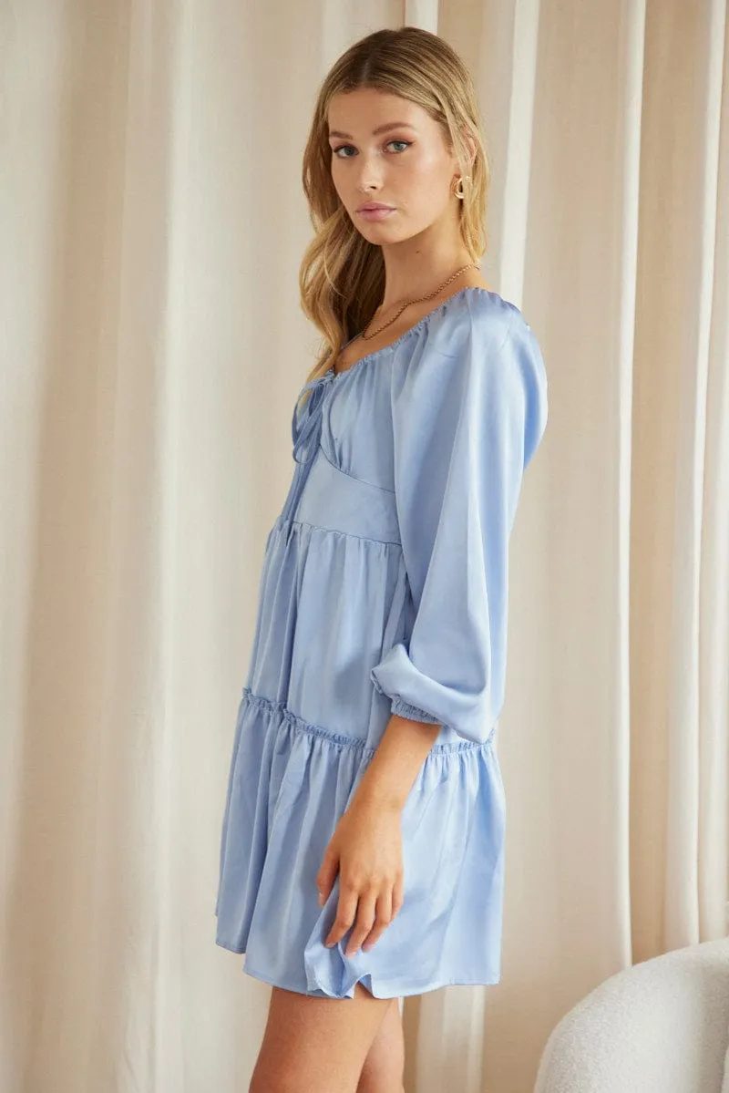 Fearless Mode SnagProofMaterial Blue Ruffle Skater Dress