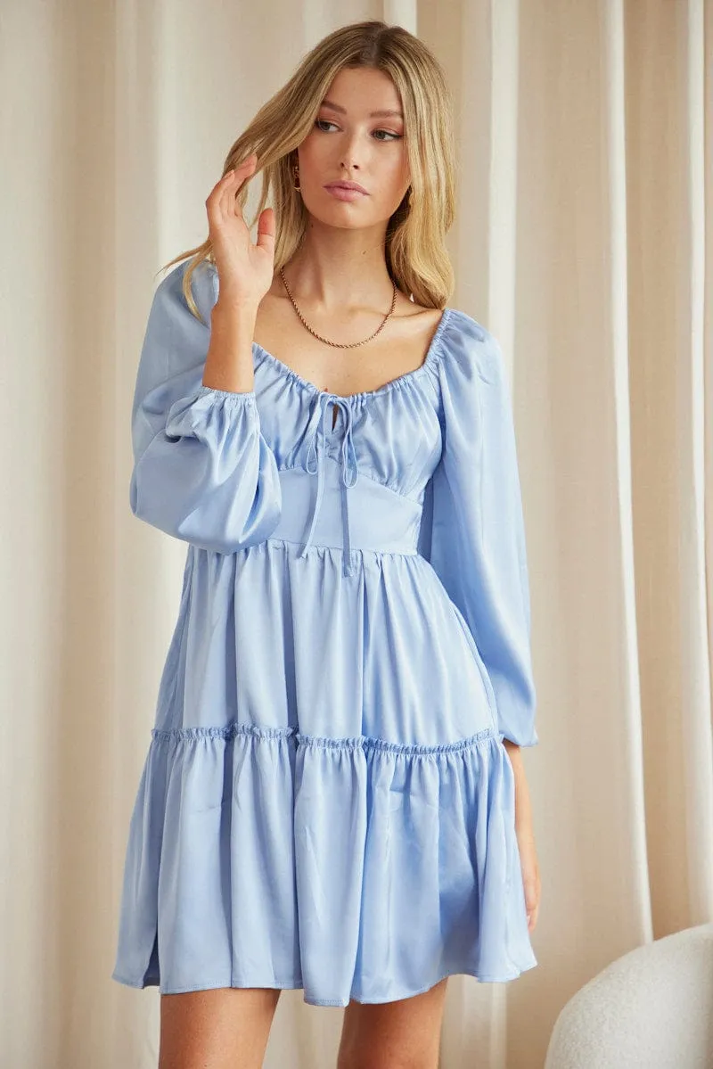 Meeting Ready Blue Ruffle Skater Dress