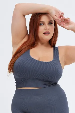 Grey Crop Tank Top Seamless Adjustable Waistbands World Glow