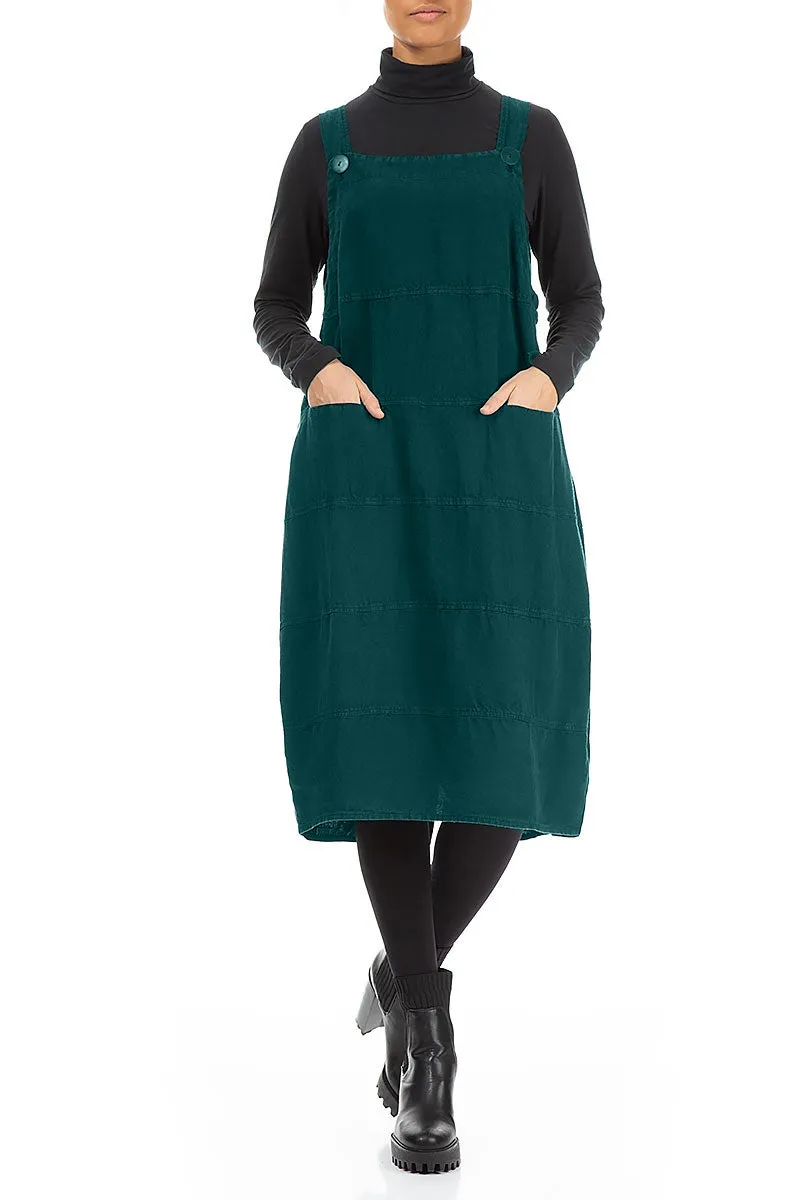 clean look KnotFree Tailoring Peacock Linen Dungaree Dress