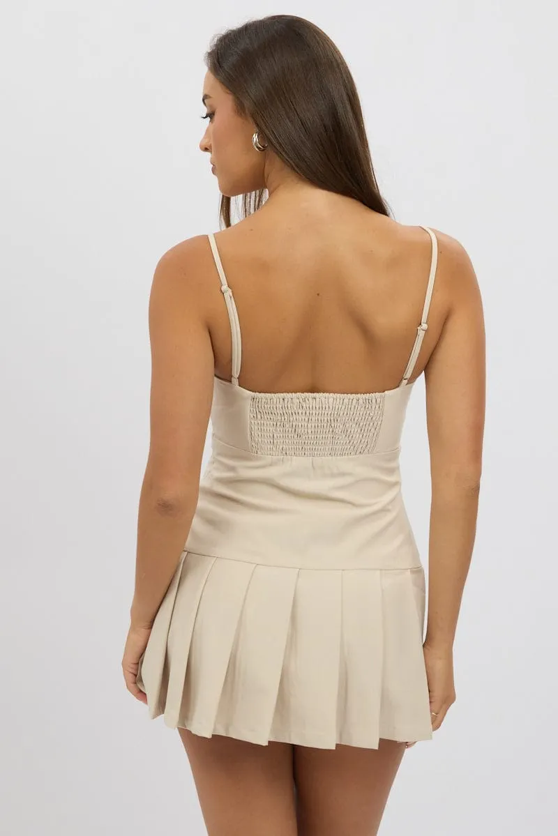 Beige Pleated Mini Dress Vibrant Design
