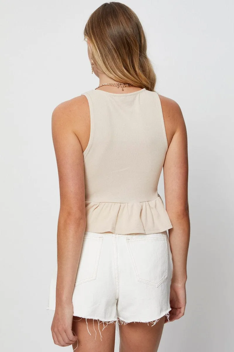 Beige Rib Tank Top LowProfile