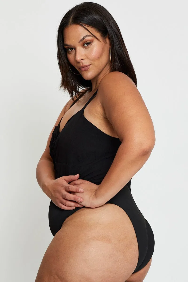 Black Tie Front Bodysuit Sleeveless Beach Ready