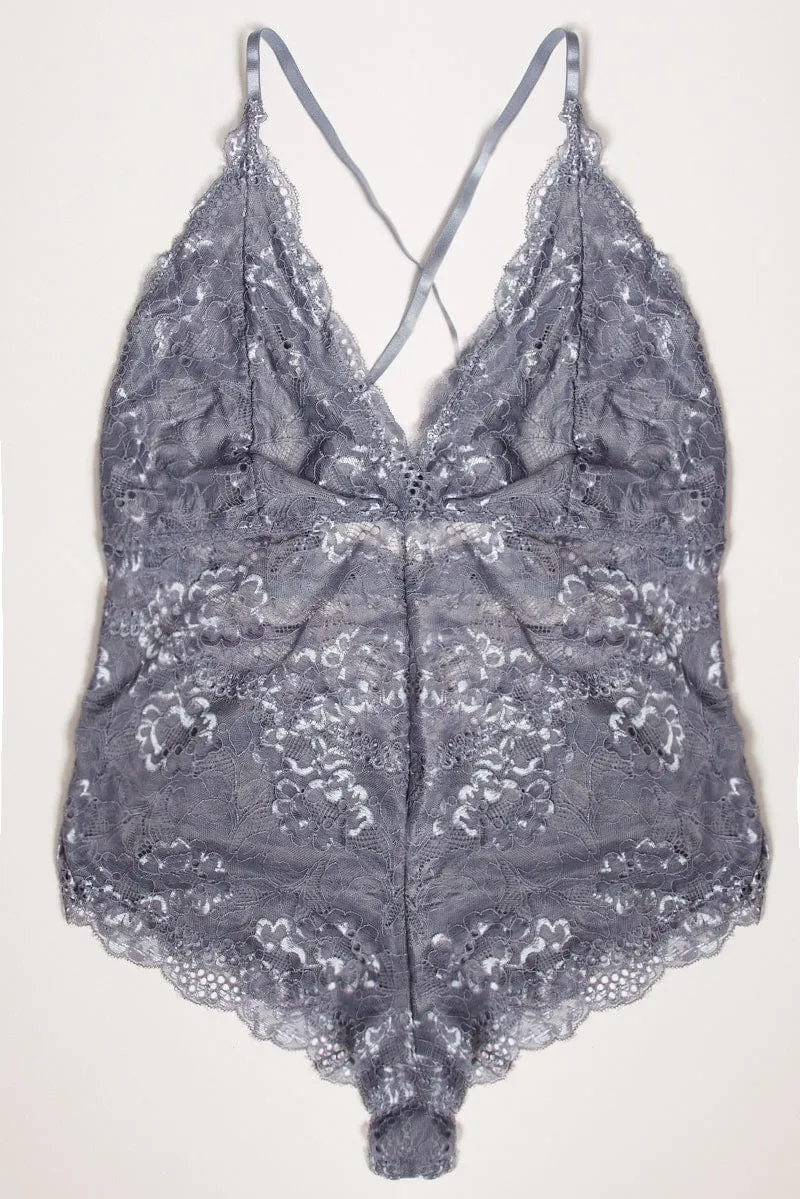 Simple Dress Grey Lace One Piece Bodysuit Lingerie