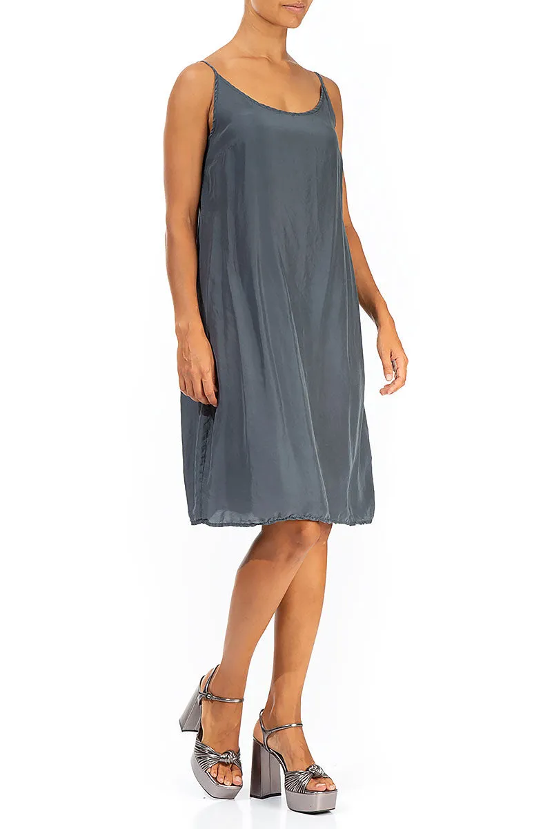 Easy Layering Strappy Graphite Pure Silk Dress