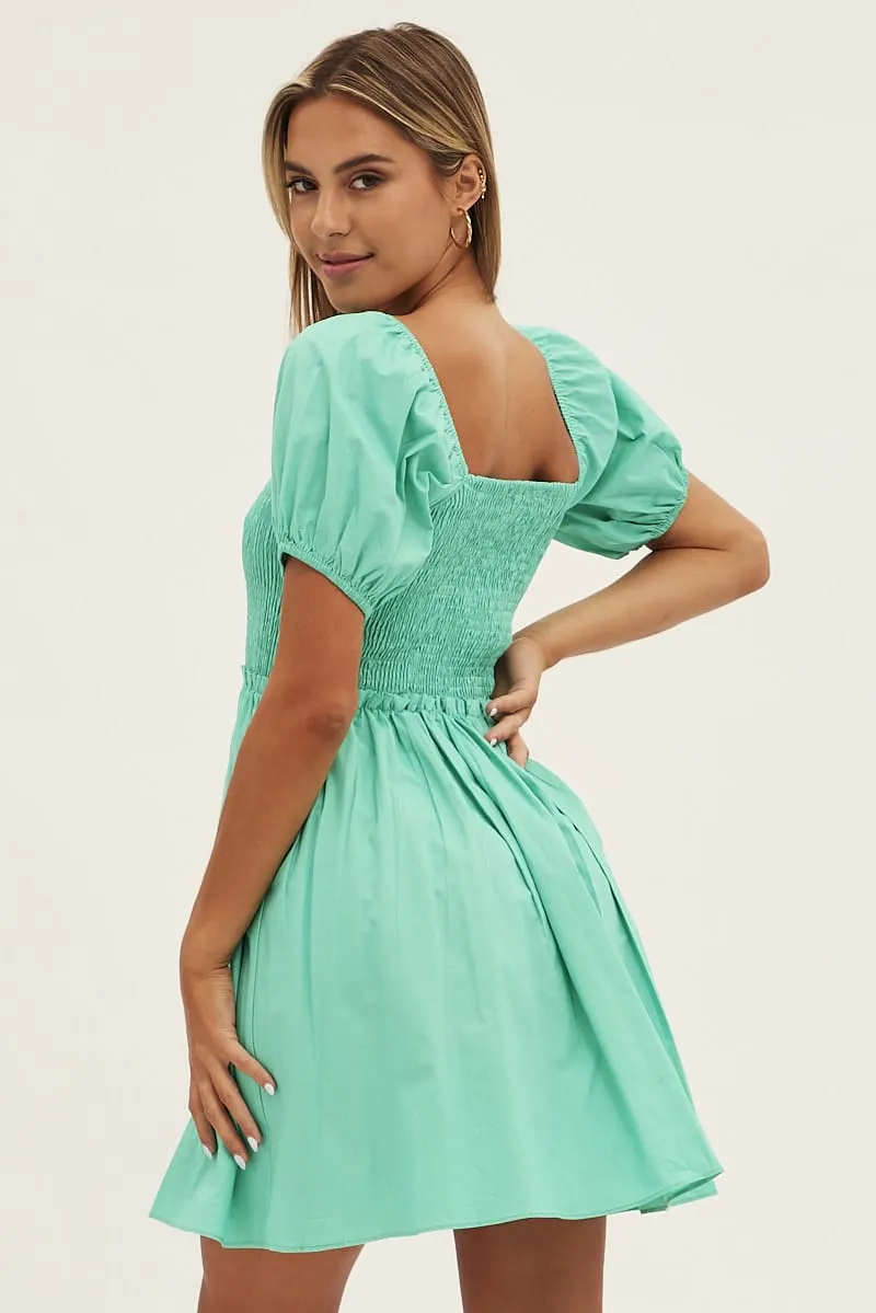 White Fit And Flare Dress Puff Sleeve Mini Poplin SustainableCertified