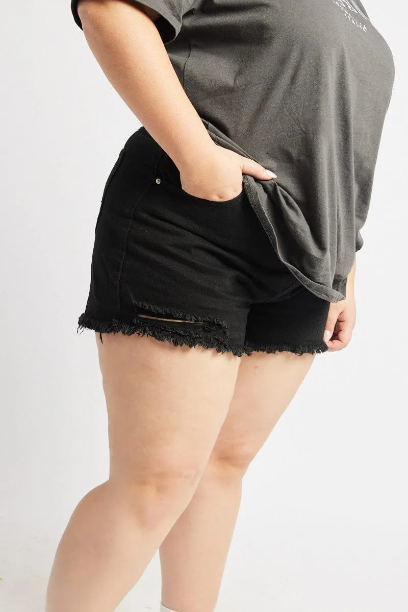 Crystal Soul Tencel Blend Fabric Black Relaxed Shorts