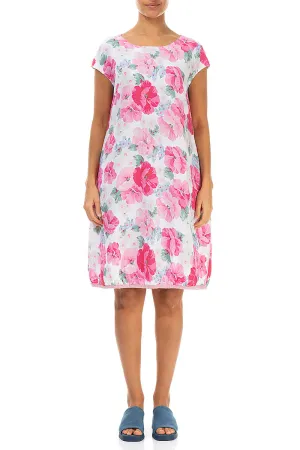 Midi Balloon Peony Blossom Linen Dress CompactPackableDesign
