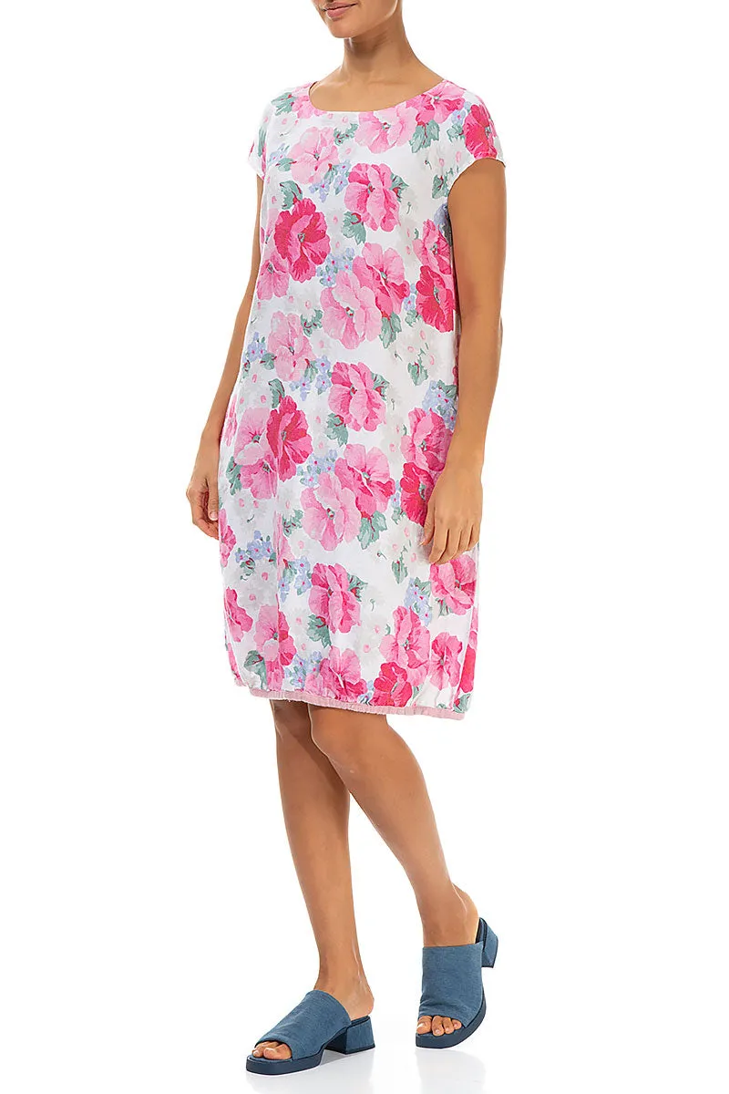 Model Glow ReinforcedHem Midi Balloon Peony Blossom Linen Dress