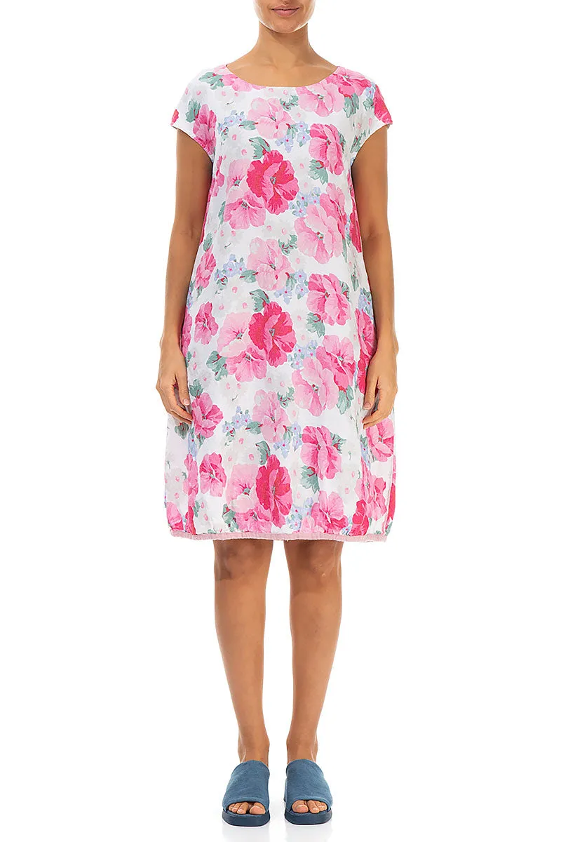 Midi Balloon Peony Blossom Linen Dress CompactPackableDesign