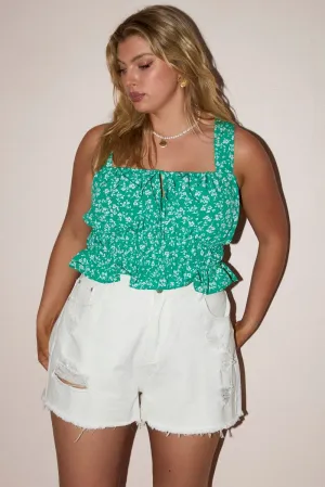 Green Ditsy Ruched Top Sleeveless Hero Glow Flexible Fit