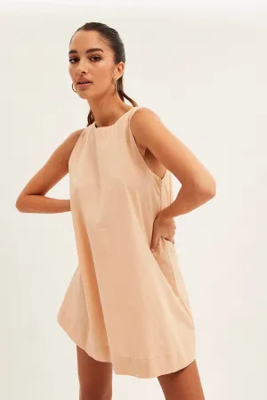 Beige Swing Dress Sleeveless Handmade Fit Evening Chic