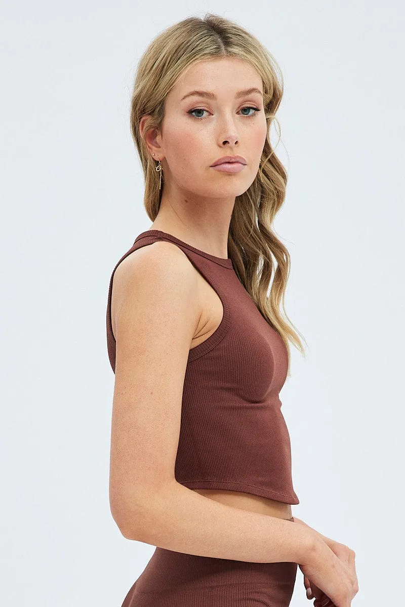 Daily Use Brown Tank Top Sleeveless Seamless