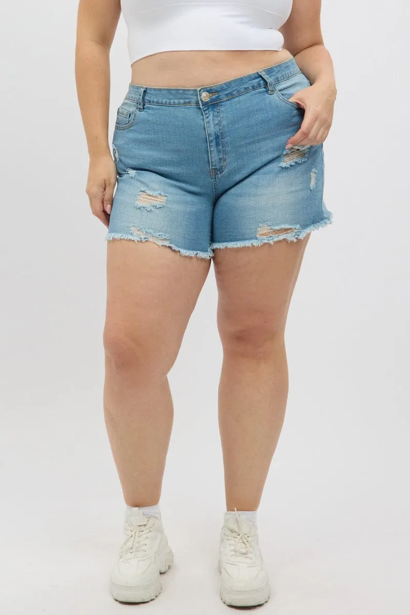 Denim Skinny Shorts High rise MultiPanelDesign LowMaintenance