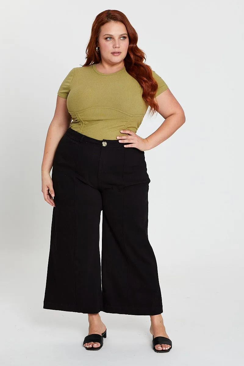 Black High Waist Stretch Wide Leg Pant Universal Fit System Active Design Wear