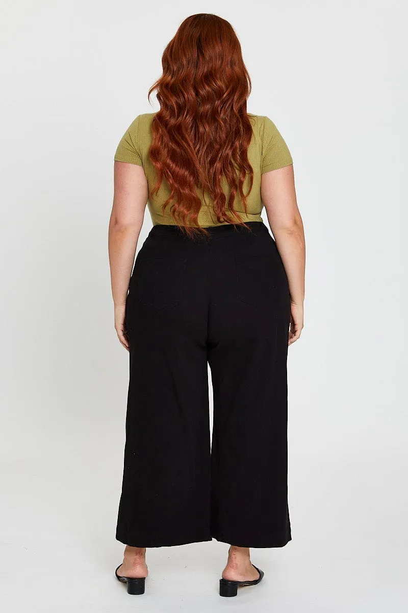 Ventilated Panels Black High Waist Stretch Wide Leg Pant