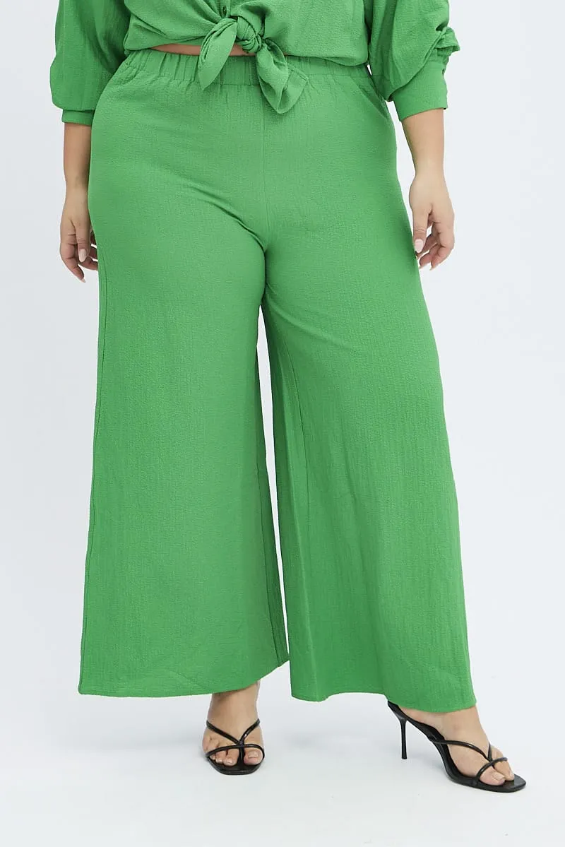 Neutral Look Heat Control Green Wideleg Pants Crinkle Texture