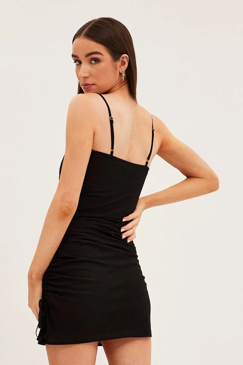 Black Body Con Drawstring Hem Dress Flexible Hemline